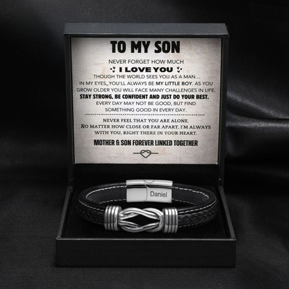 Son's Infinity Knot Bracelet Gift Set with Engraved Name